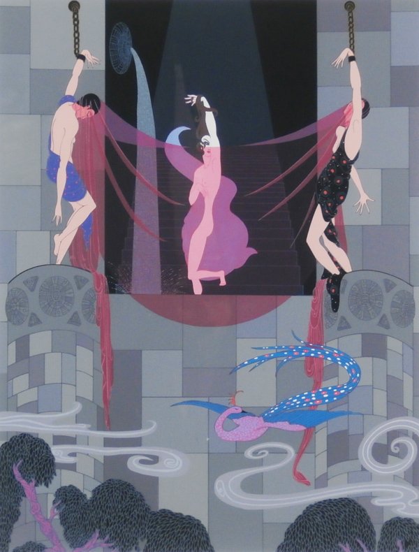 Erte (1892-1990) French: THE CHASTE SUSANNA (L.160), color screenprint, signed in pencil, artist’s proof aside from the numbered edition 300, image 17 x 13”, full margins, published by Circle Fine Art, with blindstamp low