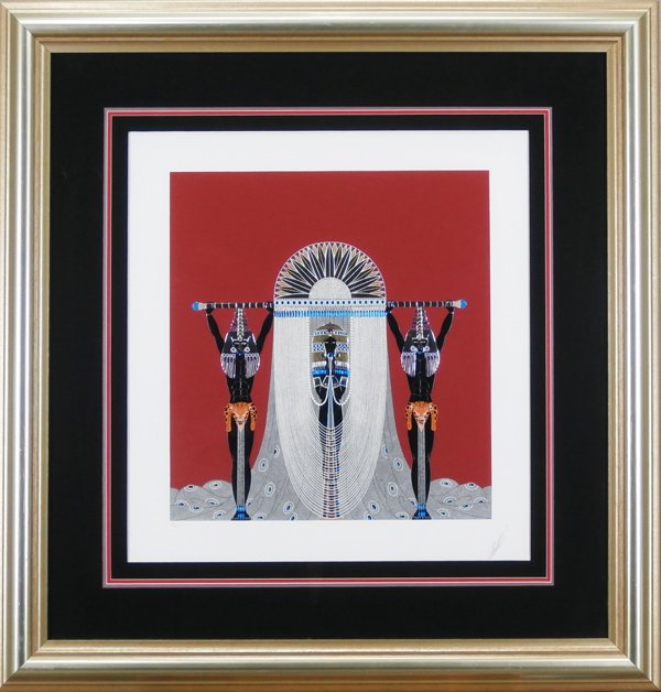 Erte (1892-1990) French: THE EGYPTIAN, embossed color screenprint with hot foil stamping, signed in pencil, from the Roman numeral edition 150, image 21 ½ x 20”, full margins, framed, in apparently good condition.