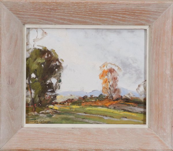 George La Chance (1888-1964) American: SUNSET, oil painting on board, signed lower left, 8 x 10”, framed, artist’s bio and gallery tag on verso, minor surface soiling, minor surface rubbing, otherwise in good studio condition.