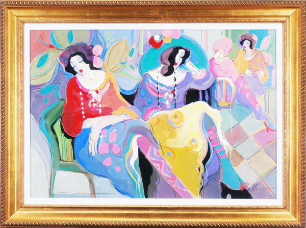 Isaac Maimon (b. 1951) Israeli: FOUR WOMEN AT CAFE, acrylic painting on canvas, signed lower right, 28 x 40”, framed, in good studio condition.