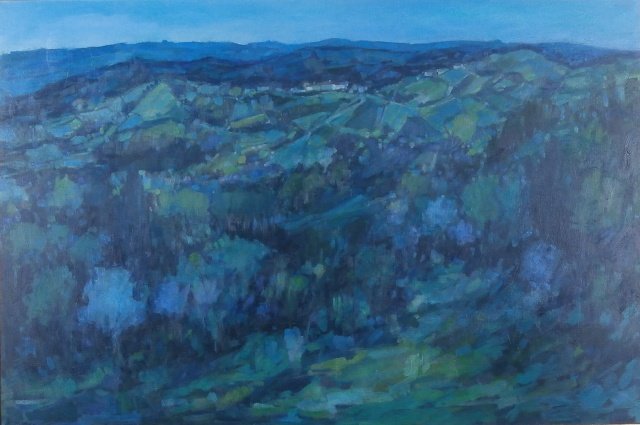 Franco Negro (b. 1947) Italian: COLLINE, 1997, oil painting on canvas, signed lower left, 39 ½ x 59”, framed, repair patch upper right verso, probably from studio, otherwise in good studio condition. Provenance: Bellini Fine Art 
