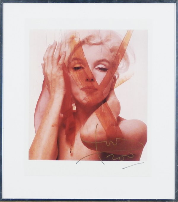 Bert Stern (1929-2013) American: MARILYN (cross-out) from THE LAST SITTING 1962, color photo print, signed and dated 2001 in gold ink, sheet 20 x 15”, framed, in apparently good condition.