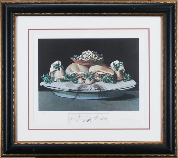 Salvador Dali (1904-1989) Spanish: LES SUPREMES DE MALAISES ILLIPUTIENS (F.77-5C; M.1344), from Le Diners de Gala series, 1977, color lithograph with etching, signed in pencil, from the numbered edition 395, sight overall 20 x 24”, w