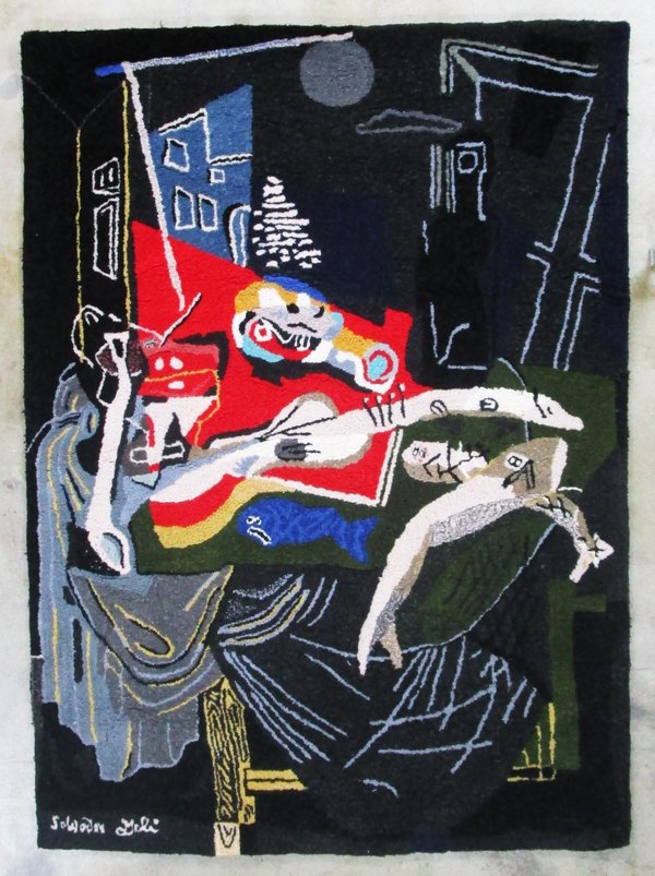 Salvador Dali (1904-1989) Spanish: NATURE MORTE AU CLAIRE DE LUNE, hand-made tapestry, signature in design lower left, with inscribed artist’s proof on the DalArt label authentication on verso, 75 x 54 ½”, small amount of lint acc