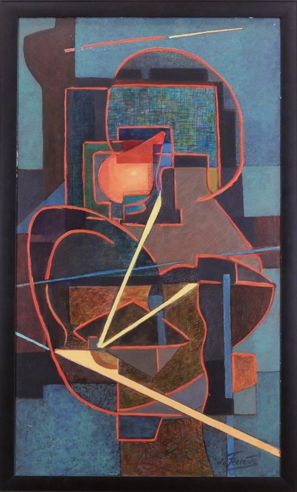 Mario De Ferrante (1898-1992) Italian: UNTITLED, oil painting on board, signed lower right, 48 x 28”, framed, a few little scuffs and scrapes, some perimeter edge wear from frame, otherwise in apparently good studio condition.