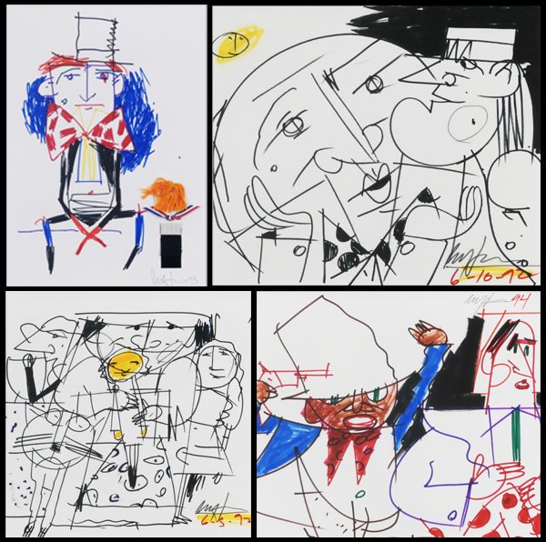 Ray Jacob (b. 1928) Californian (eighteen): DRAWING FOR ALICE & OTHERS, 1993, four color ink marker drawings on paper, all signed and dated, sizes 24 x 18” to 13 x 16 ½”; ALICE IN WONDERLAND seven hand-watercolored etchings, four images, e