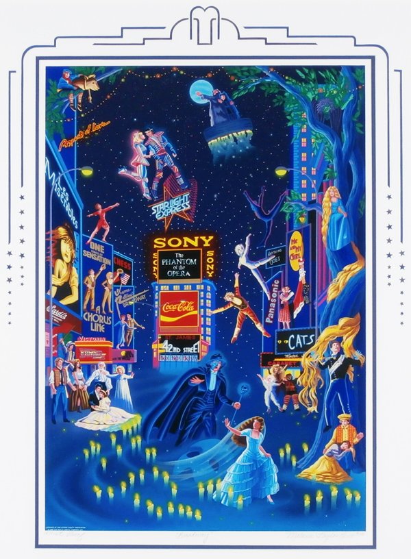 Melanie Taylor Kent (20th/ 21st Century) American: BROADWAY, 1990, color screenprint, signed in pencil, artist’s proof aside from the numbered edition, image 32 x 22”, licensed by Actor’s Equity Association, full margins, in artist designed fram