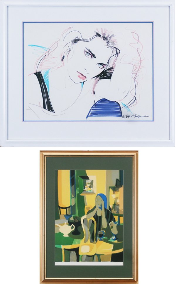 Dennis Mukai (20th/ 21st Century) & Marcel Mouly: Dennis Mukai, PORTRAIT OF VANESSA, 1988, color marker on paper, signed and dated lower right, sight 17 ½ x 23”, framed with glass, some possible reduction of color, otherwise in apparently conditio