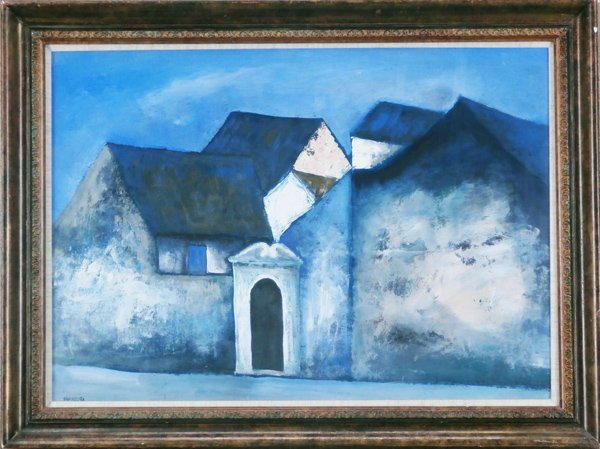 Dao Hai Phong (b. 1965) Vietnamese & Another (two): BUILDINGS, 1994, oil painting on paper, signed and dated lower left, 20 x 28”, Roy Miles Gallery, London label on verso, framed with glass, in apparently good condition; Together with Artist Unident