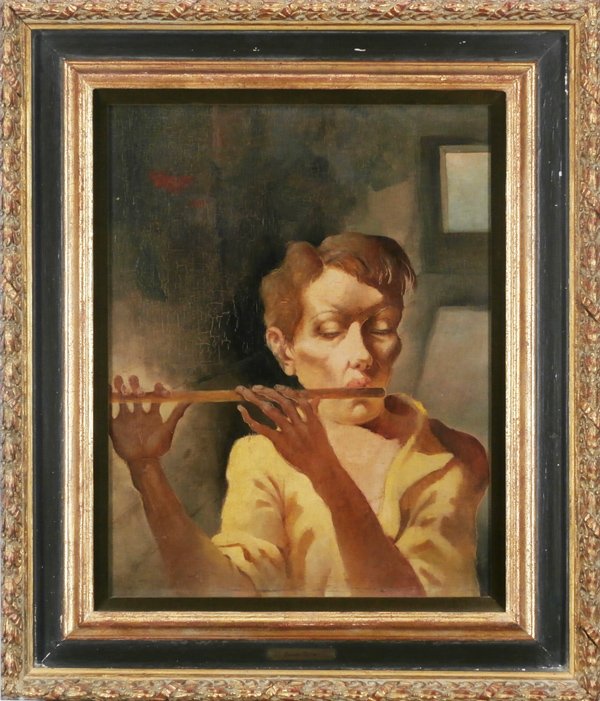 Julian Ritter (1909-2000) American: SELF- PORTRAIT, oil painting on Masonite, signed lower right, 23 ¾ x 18 ½”, framed, surface soiling, contraction craquelure throughout, otherwise in good studio condition.