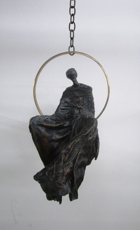 Miguel Sanoja (20th Century) Venezuelan: YO SOY DE MI AMADO, Y MI AMADO ES MIO, c.1987, unique bronze sculpture with gold metal ring and chain, signed and inscribed on the ring, 15 ¾ x 9 x 7”, some pitting and tarnish on ring only, otherw