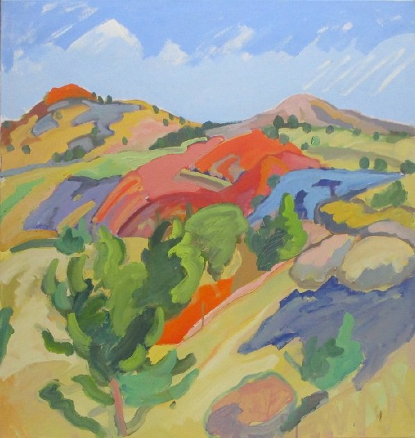 Norman Akers (b. 1958) American: MADRID HIKE II, acrylic painting on canvas, signed lower right, 38 x 36”, framed, in good studio condition.