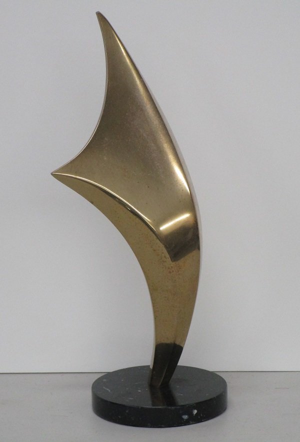 Tom Bennett (b. 1928) Californian: UNTITLED, 1982, cast bronze sculpture, signed dated and inscribed artist’s proof, 14 ¾” tall with base, with black marble base, some tarnishing, a few small scratches, otherwise in good studio co