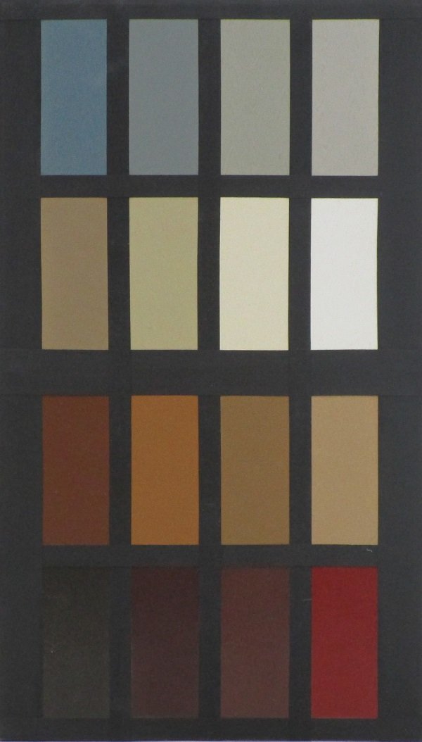 John Franklin (b. 1955) American: TOBACCO, 1991, inked cotton ribbon, paint chart and lacquer on birch plywood, signed and dated on verso, 16 ½ x 9 ½”, in good studio condition. Provenance: Richard Green Gallery, Santa Monica.