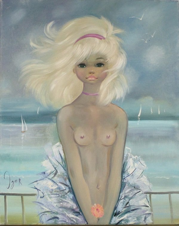 Igor Pantuhoff (1911-1972) Russian: NUDE HOLDING FLOWER, oil painting on canvas, signed lower left, 30 x 24”, a few scuffs, some stretcher bar impression, otherwise in good studio condition.