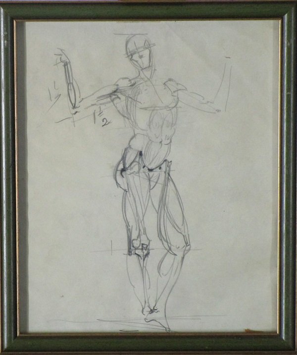 attributed to Reginald Marsh (1898-1954) American & two: ANATOMY STUDY, pencil drawing on paper, folded margins to fit frame visible sheet 10 x 12”, some crinkles, old tape on verso, otherwise in apparently good studio condition; ANATOMY STUDY, pencil dra