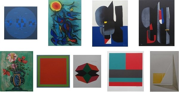 Print collection (10) & another (eleven): Artists included: Adolf Fleischmann, Gustave Singier, Ladislas Kijno (2), Paul Aizpiri, Willy Muller-Brittnau (2), Vander Sluis, Grasser, Zerner, a collection of ten color lithographs, screenprints an