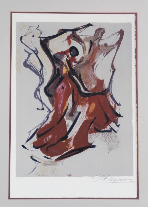 David Siqueiros (1896-1974) Mexican: PRISON FANTASY series, color lithograph, signed in pencil, from the numbered edition 200, image 18 ½ x 14”, full margins, framed with glass, mild toning in the margins, otherwise in apparently good