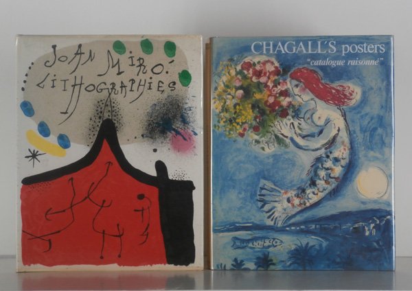 Art Books: Joan Miro & Marc Chagall (two): LITHOGRAPHIES I, 1972, Michel Leiris, hardbound Catalogue Raisonne 1930-1952, with ten color lithographs and lithograph cover, printed by Mourlot, Spanish language edition published by Poligrafa, lith