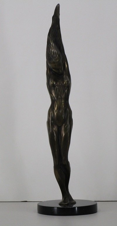Tom Bennett (b. 1928) California: WOMAN WITH RAISED ARMS, 1979, cast bronze sculpture, signed and dated, from the edition of 50, height 23 ¼”, mounted to 1” tall marble base, in good studio condition.