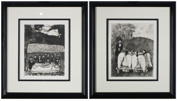 Marc Chagall (1887-1985) Russian/ French (two): PASSOVER (S.231); ABRAHAM & THE THREE ANGELS from The Bible series (S.205), 1931-39, two etchings, the first signed in the plate, from the edition 275, plates 12 x 9 ½”, full margins, unpublished b