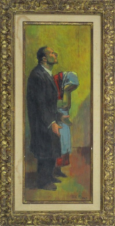 Tully Filmus (1903-1998) New York: COUPLE, oil painting on canvas, signed lower right, 28 x 10”, framed, minor surface soiling, otherwise in good studio condition.
