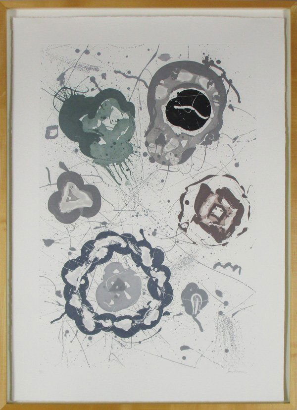 Sam Francis (1923-1994) Californian: UNTITLED (I.56, SFE. 292A), 1984-1993, color aquatint etching, signed in pencil, from the numbered edition 23, sheet 42 x 30”, printed and published by Gemini G.E.L, blindstamp lower right, framed,