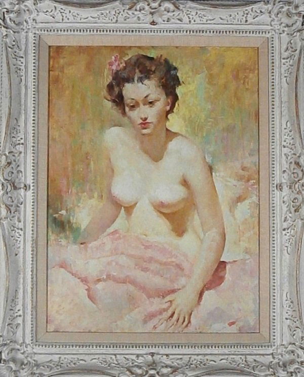 Attributed to Pal Fried (1893-1976) New York/: NUDE, oil painting on Masonite, 31 x 23”, framed, some unobtrusive hairline contractions, otherwise in good studio condition.