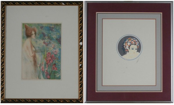 Henri Heran (1864-1940) & Erte (two): Henri Heran, FLEURS DE MAI from L’estampe Modern, color lithograph, signed on the stone lower right, image 13 x 9”, full margins, in apparently good condition, some losses to the molding; Together