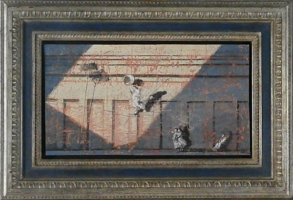 Laurent Hours (b. 1946) French: MOONLIGHT, 1994, resin, pigment and plaster mixed media painting, signed and dated lower center, 8 ½ x 16”, framed, in good studio condition.