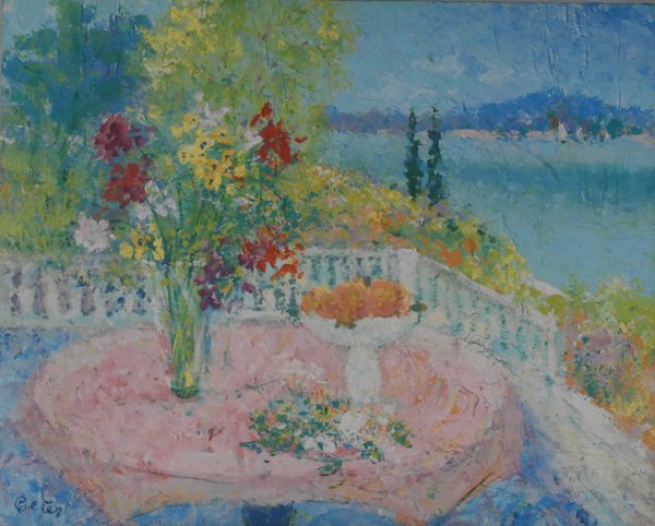 Kurt Polter (b. 1914) New York: TABLE SETTING, acrylic painting on canvas, signed lower left, 31 ¾ x 39 ¼”, in good studio condition.