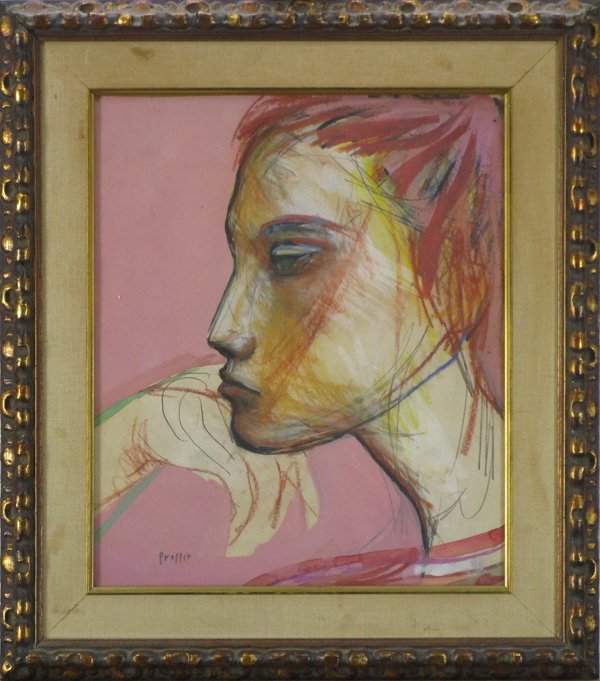 Josef Presser (1907-1967) American: PROFILE, tempera and color pastel on paper, signed lower left, sight 16 ¼ x 13 ½”, framed with glass, smudges and surface soiling, otherwise in apparently good studio condition.