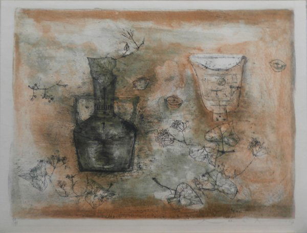 Zao Wou-Ki (1921-2013) Chinese: HORTENSIAS (R.84), 1953, color lithograph, signed in pencil, from the numbered edition 95, image 17 ¼ x 23 ¼”, reduced sheet size 19 x 24 ¾”, mild toning, some colors diminished, soft handling