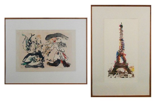 Pierre Alechinsky (b. 1927) Belgium & Pol Bury: Pierre Alechinsky UNTITLED, color lithograph, signed in pencil, from the numbered edition 50, sheet 15 x 22 ¼”, colors attenuated, cockling, otherwise in apparently good condition; Together with Po