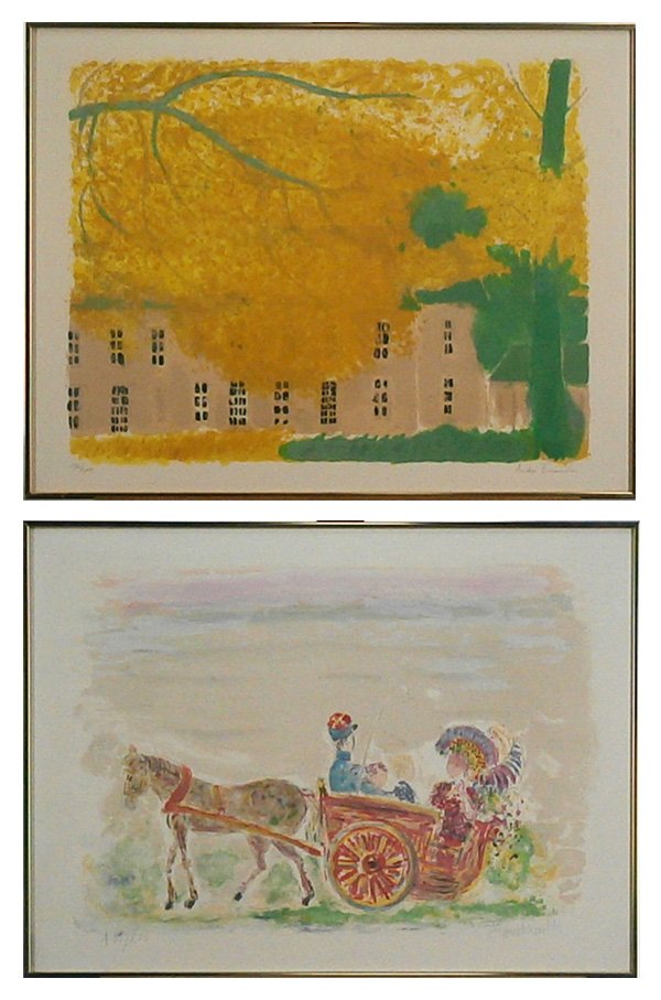 Andre Brasilier (b. 1929) French & Constantin: Andre Brasilier AUTUMN DAY, color lithograph, signed in pencil, from the numbered edition 300, image 20 x 25 ½”, full margins; Together with Constantin Terechkovitch CARRIAGE RIDE, color lithograph