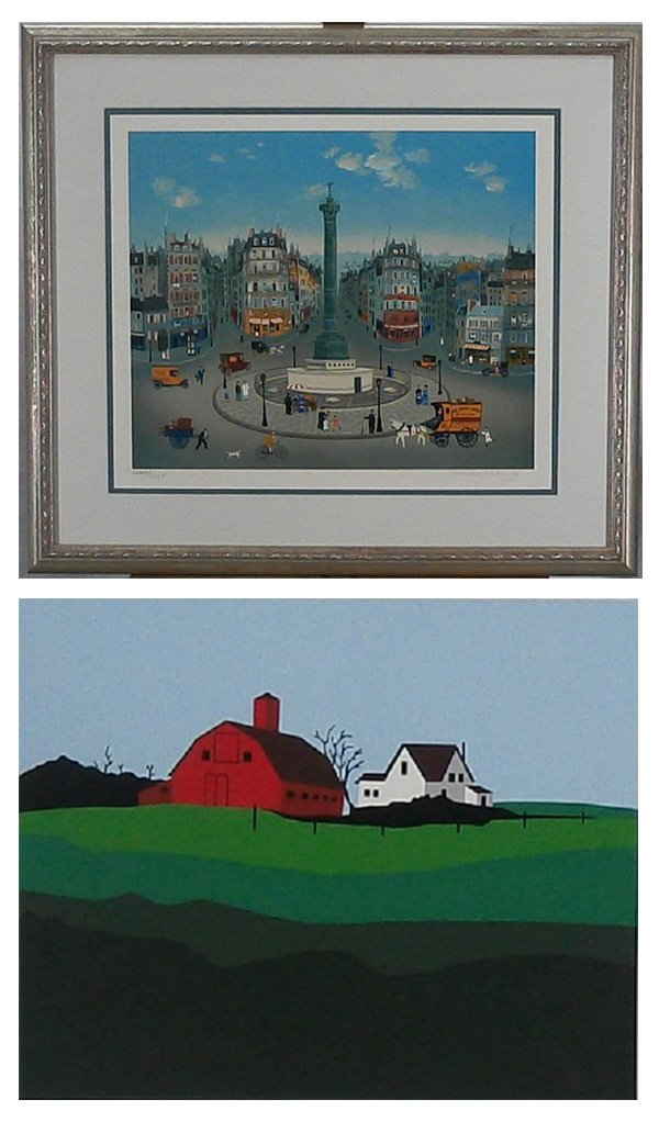 Michel Delacroix (b. 1933) French & Armond Fields: Michel Delacroix MONUMENT, color lithograph on Japanese paper, signed in pencil, from the numbered edition Roman numeral 125, image 16 ¾ x 17”, full margins, in apparently good condition; Together 