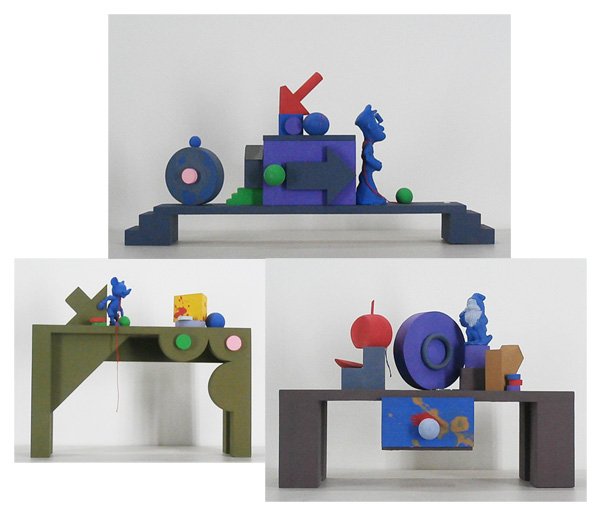 Ray Jacob (1928-2010) Californian (three): MICKEY; POPEYE; GNOME, three, each an acrylic painted wood construction with assemblage, Gnome signed, Mickey 16 ½ x 21 ½ x 5”, Popeye 15 x 31 x 5 ½”, Gnome 15 x 21 x 7 ¼”, one with a hidden