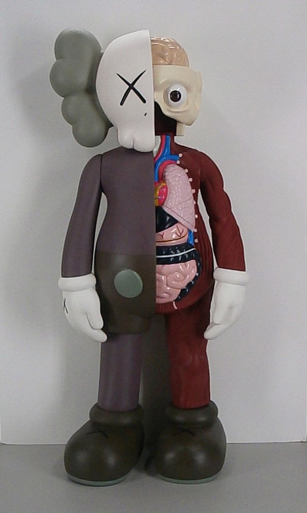 after Kaws aka Brian Donnelly (b. 1974) New York: COMPANION, 2009, fiber re-enforced plastic sculpture, stamp signed and Medicomtoy stamp underneath, 52” tall, small rub spot on lower backside, usual scuffs underneath shoes, otherwise in good condi