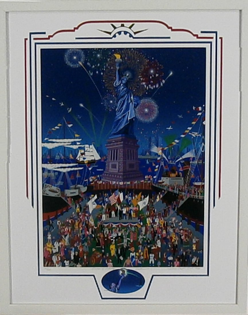 Melanie Taylor Kent (20th/ 21st Century) American: STATUE OF LIBERTY CENTENNIAL, color screenprint, with an acrylic painting in the lower margin, signed in pencil, from the numbered edition 200, image 29 ½ x 22”, full margins, with artist’s desig