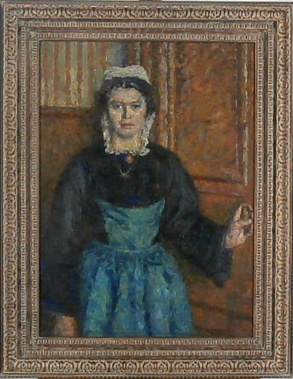 Kenneth M. Morrison (19th / 20th Century): BRITTANY MAID SERVANT, oil painting on canvas, 33 x 24”, framed, some flaking with associated loss in white areas of face and hat viewable upon close inspection, otherwise in apparently good conditi