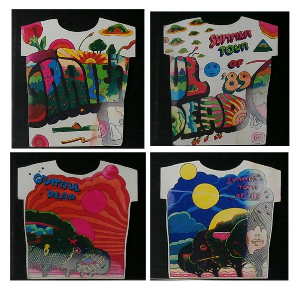 Jan Sawka (1946-2012) Polish/ American (four): GRATEFUL DEAD, 1989, four studies for t-shirt designs, each a watercolor on card, three signed, sizes two at 13 x 13 ½” and two at 15 x 13 ½”, each with some light water damage, some dog-eared c