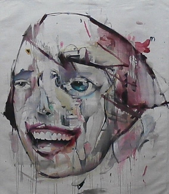 Alexandros Vasmoulakis (b. 1980) Greek: SMILE, acrylic painting on un-stretched canvas, inscribed in pencil on verso, 51 x 43 ½” plus margins, in good studio condition.