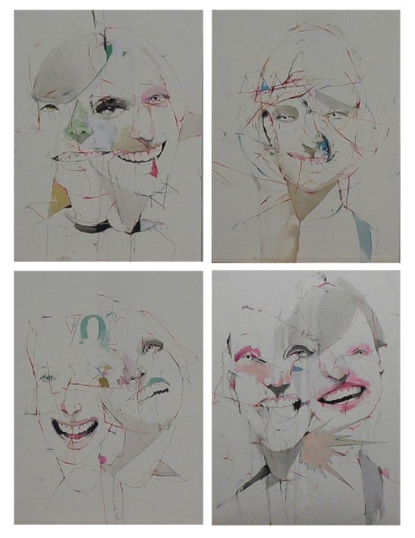 Alexandros Vasmoulakis (b. 1980) Greek (four): SMILES, four acrylic paintings with watercolor and ink drawing on paper, each 19 x 14”, all in good studio condition. (4)