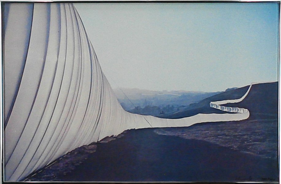 Christo (b. 1935) Bulgarian: RUNNING FENCE, SONOMA AND MARIN COUNTIES, CALIFORNIA 1972-1976 (F.87), 1977, color offset print, signed in marker, from the numbered edition 750, sheet 25 x 39”, framed with glass, in apparently goo