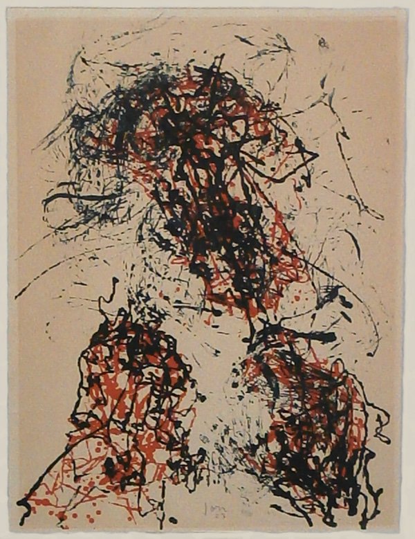 Asger Jorn (1914-1973) Denmark: UNTITLED, 1963, color lithograph, signed in pencil, from the numbered edition 50, sheet 24 ¼ x 18”, two small edge tears, moderate toning, speckling and old masking tape along upper sheet edge, oth