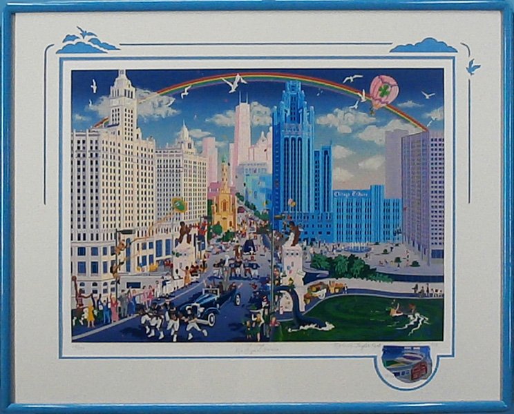 Melanie Taylor Kent (20th/ 21st Century) American: CHICAGO MICHIGAN AVENUE PARADE, color screenprint with an acrylic painting of Wrigley Field lower right, signed in pencil, from the numbered edition 200, image 22 x 30”, full margins, with artist’
