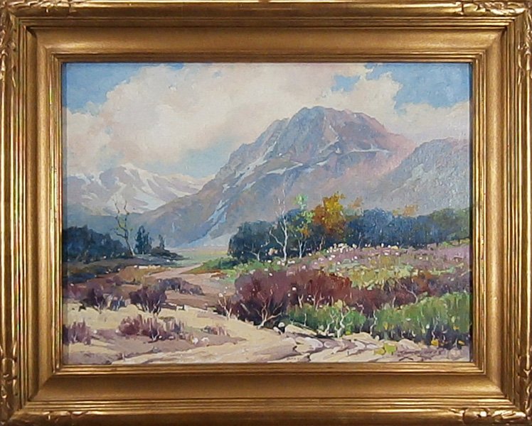 Harry Emerson Lewis (1892-1958) American: CARSON PEAK, HIGH SIERRAS, oil painting on canvas board, signed lower right, 20 x 26”, artist’s label on back of frame, in good studio condition.