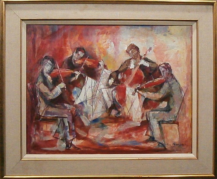 William Meyerowitz (1887-1981) Russian: QUARTET, oil painting on canvas, signed lower right, 21 ½ x 28”, framed, some surface starting to crack along right edge, otherwise in good studio condition.