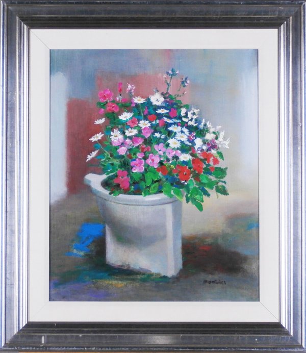 Jose Montanes (1919-1998) Spanish: SAY IT WITH FLOWERS, oil painting on canvas, signed lower right, 24 x 20”, framed, in good studio condition. Provenance: The artist’s studio certificate.