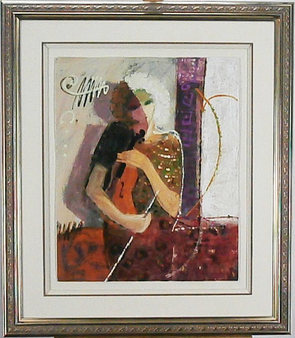 Mahoud Sabzi (b. 1955) Iran California: VIOLINIST, color giclee, signed in gold ink lower right, from the numbered edition 50, sheet 26 ½ x 22”, framed, in apparently good condition.
